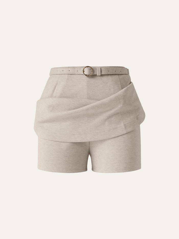 OGLmove Viscose-Wool Blend High-Rise Belted A-Line Skort with Pockets