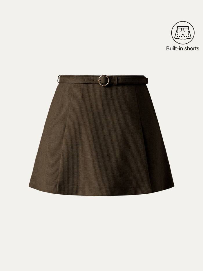 OGLmove Viscose-Wool Blend High-Rise Belted A-Line Skort with Pockets