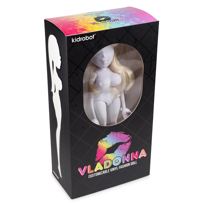 Vladonna Blonde Hair DIY Alternative Fashion Art Doll with vinyl body, detailed clothing, and expressive features.