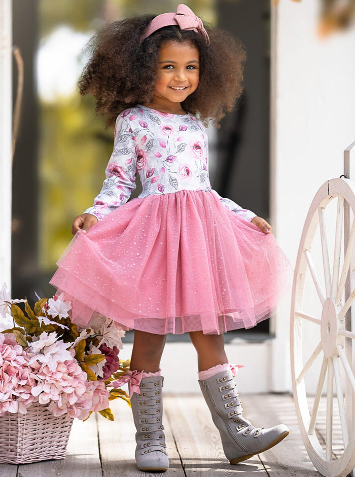 Whimsical Rose Glitter Tutu Dress Mia Belle Girls