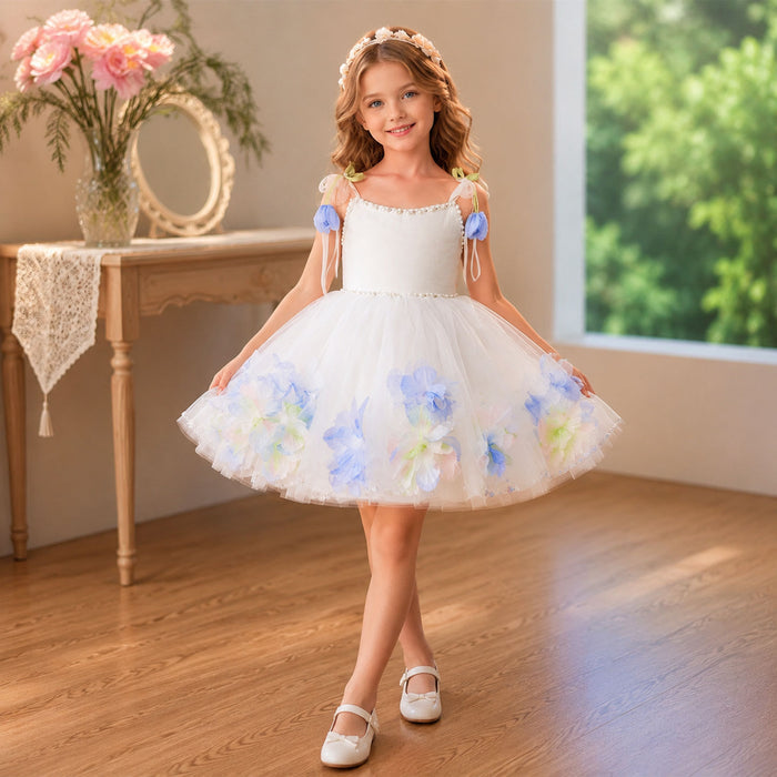 White 3D Floral Tulle Ball Gown Flower Girl Dress J919