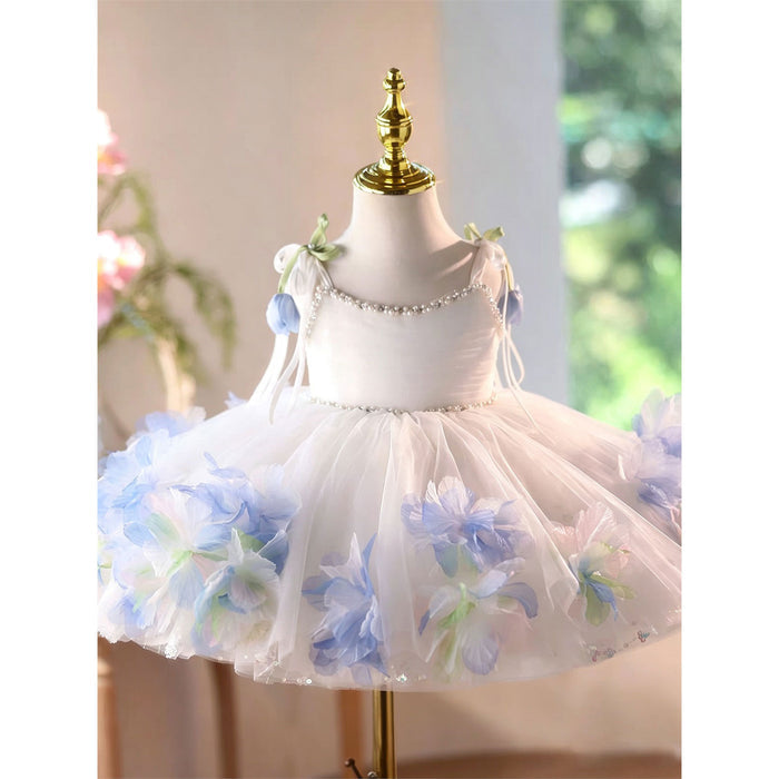 White 3D Floral Tulle Ball Gown Flower Girl Dress J919