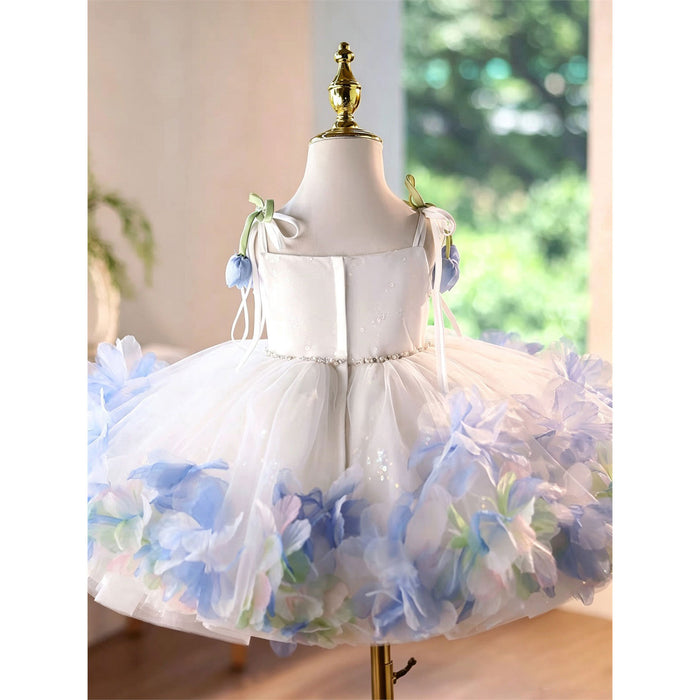 White 3D Floral Tulle Ball Gown Flower Girl Dress J919