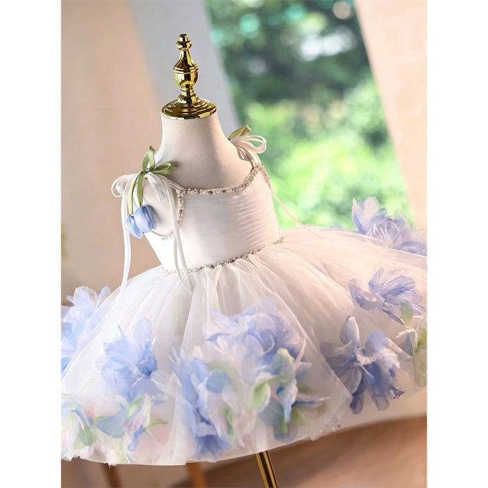 White 3D Floral Tulle Ball Gown Flower Girl Dress J919