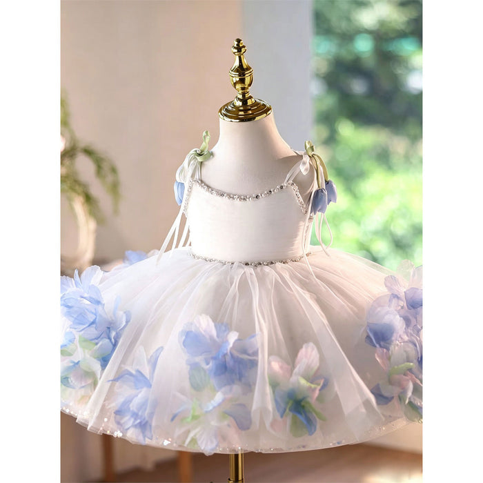 White 3D Floral Tulle Ball Gown Flower Girl Dress J919