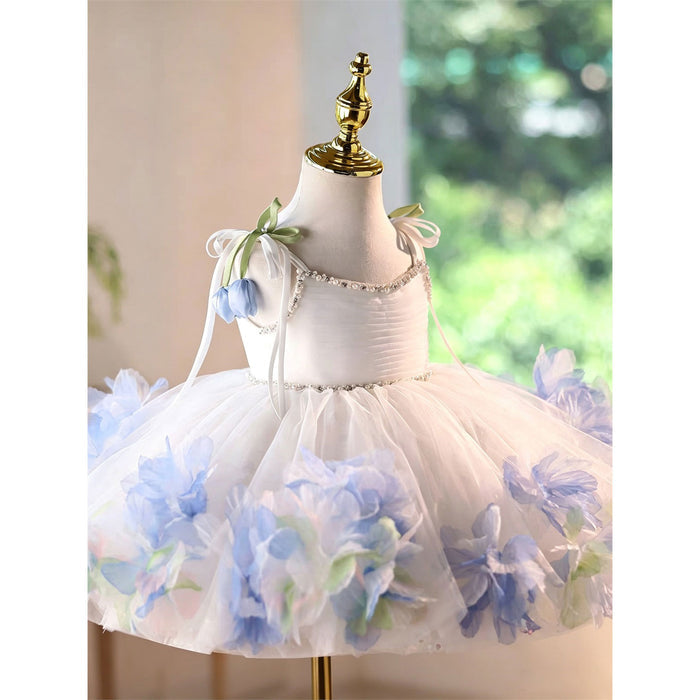 White 3D Floral Tulle Ball Gown Flower Girl Dress J919