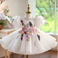 White Flower Girl Dress with 3D Floral Embroidery Butterfly Wedding Party Gown J897
