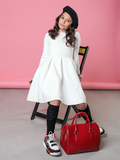 White Pleated Long Sleeved Midi Dress by Kids Couture Mia Belle Girls
