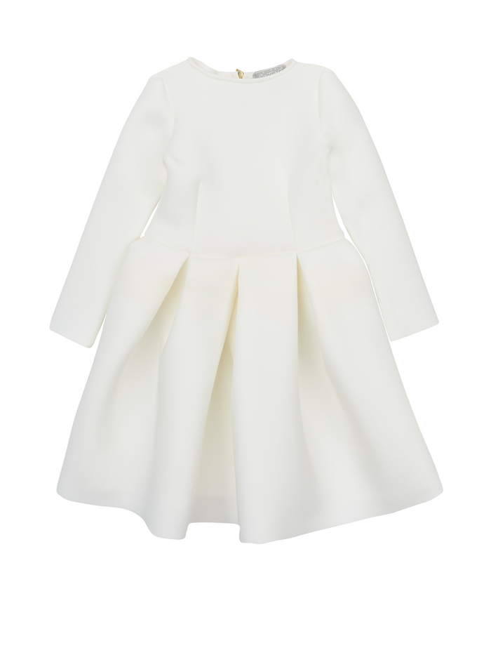 White Pleated Long Sleeved Midi Dress by Kids Couture Mia Belle Girls
