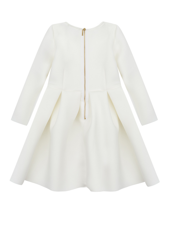 White Pleated Long Sleeved Midi Dress by Kids Couture Mia Belle Girls