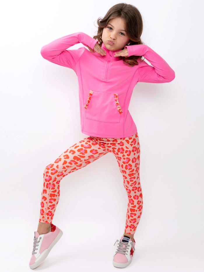 Girls athleisure outfit with quarter zip active pullover
