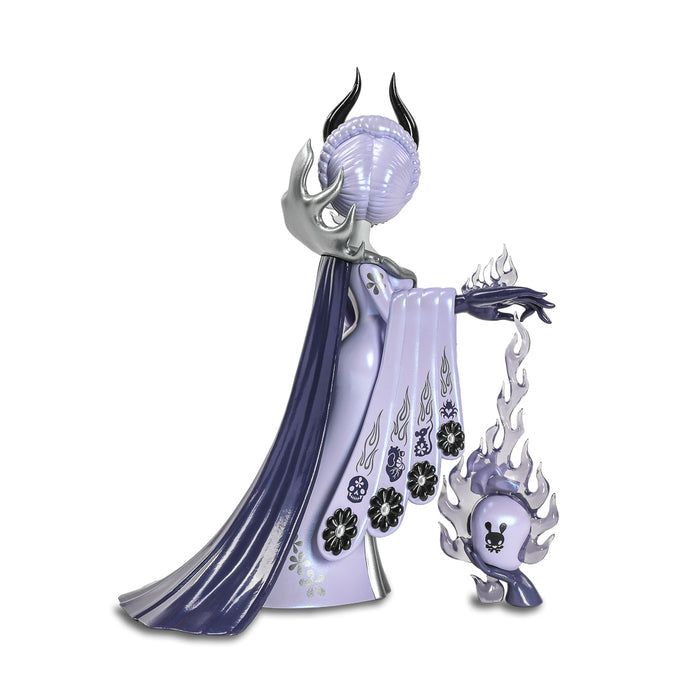 Witch Queen 8-inch vinyl art figure by Junko Mizuno in violet, limited edition by Kidrobot, featuring intricate design and vibrant colors.