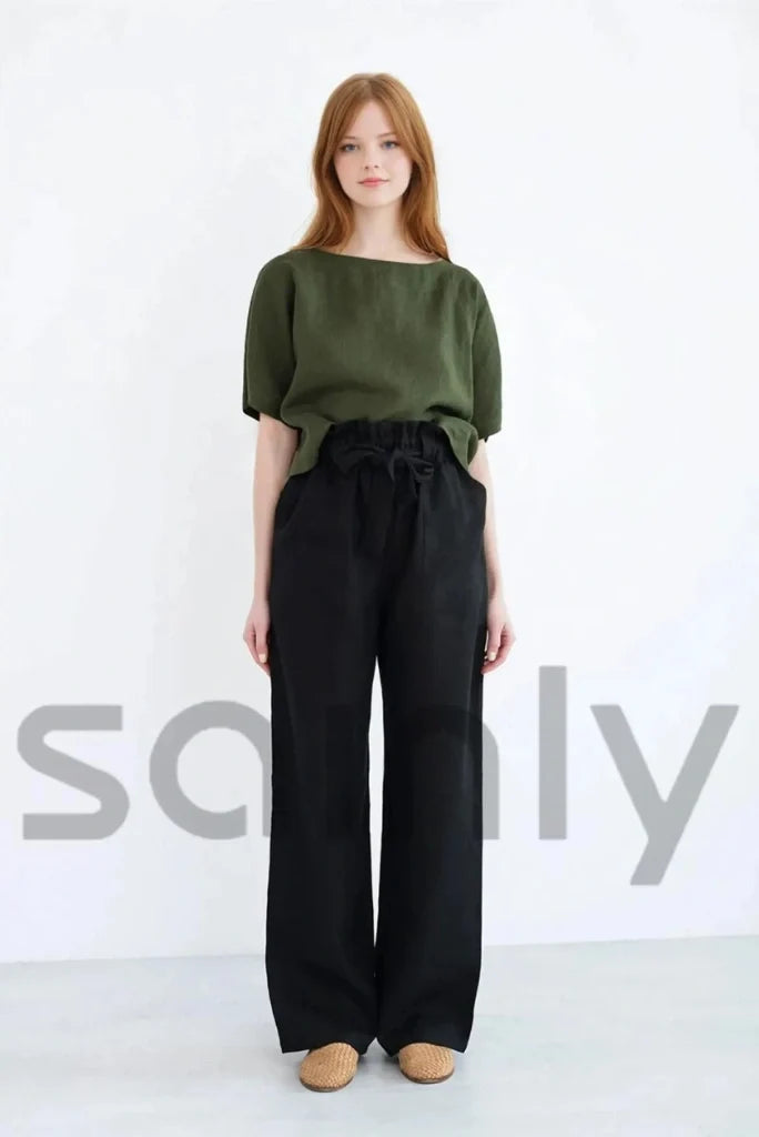 Black paper bag trouser for women
