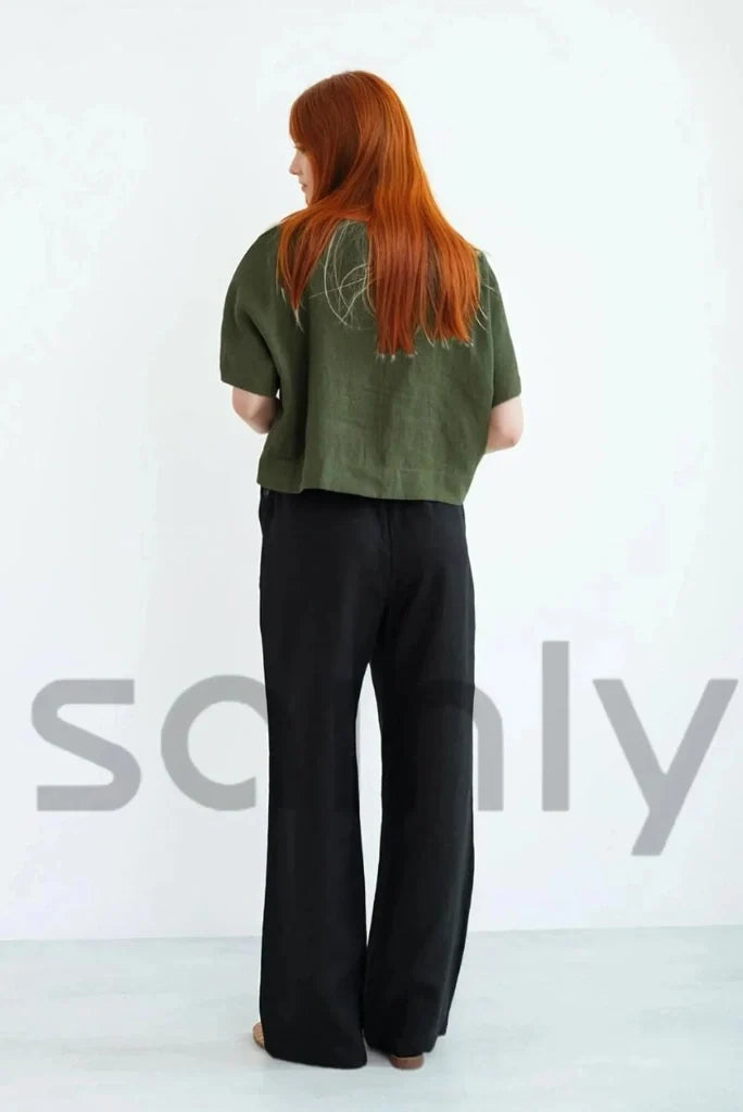 Black linen pant for casual wear-back