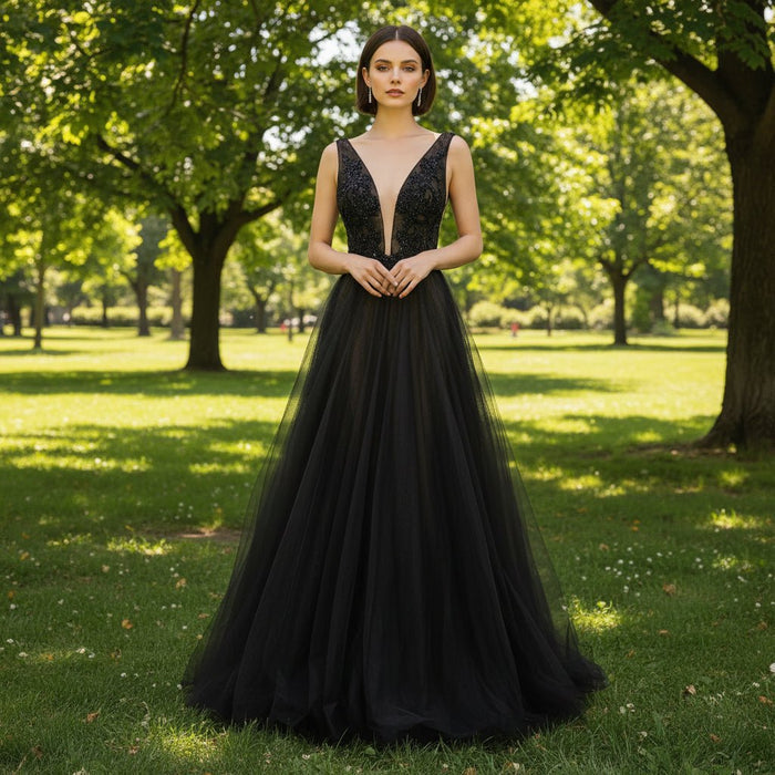 Women's Black Party Formal Dresses & Evening Gowns with Vneck - Rosymae