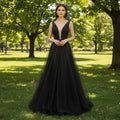 Women's Black Party Formal Dresses & Evening Gowns with Vneck - Rosymae