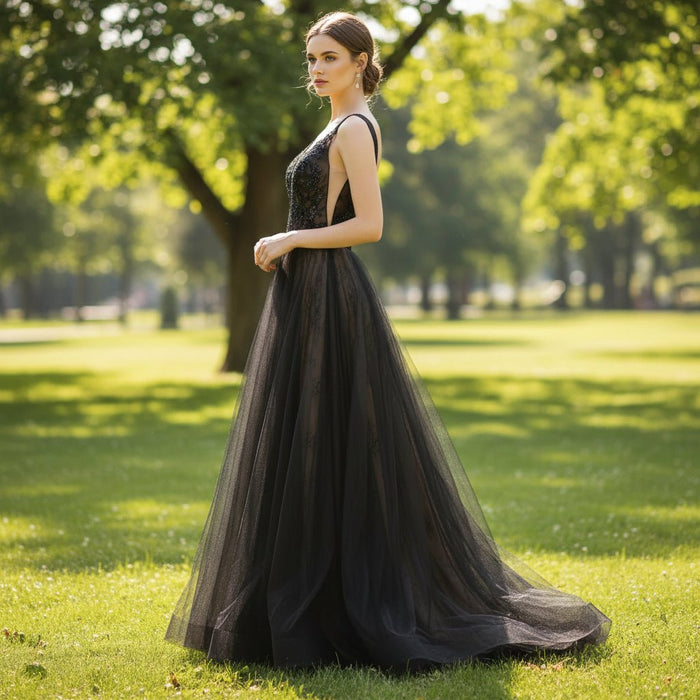 Women's Black Party Formal Dresses & Evening Gowns with Vneck - Rosymae
