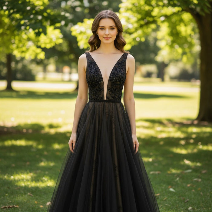Women's Black Party Formal Dresses & Evening Gowns with Vneck - Rosymae