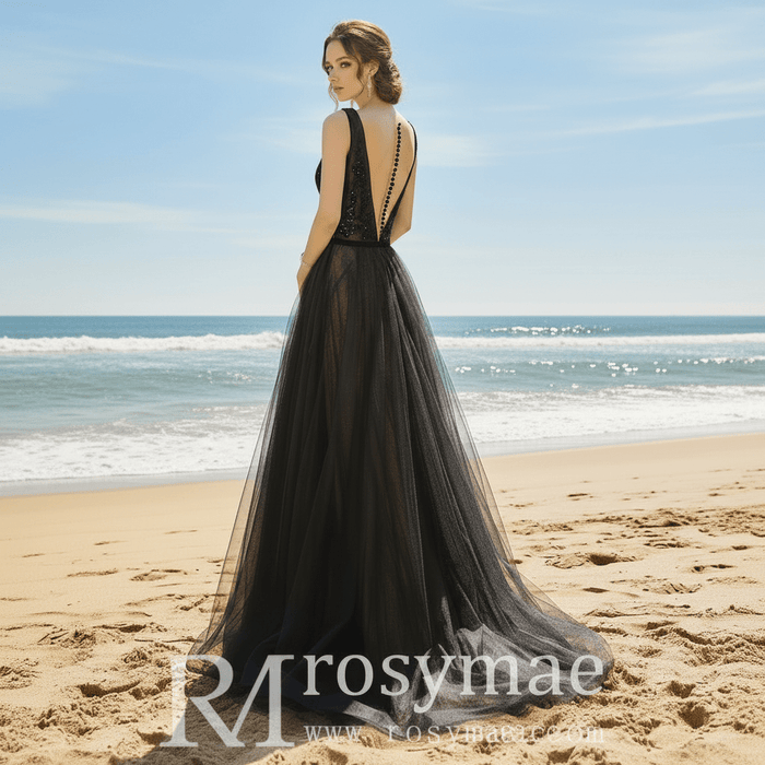 Women's Black Party Formal Dresses & Evening Gowns with Vneck - Rosymae
