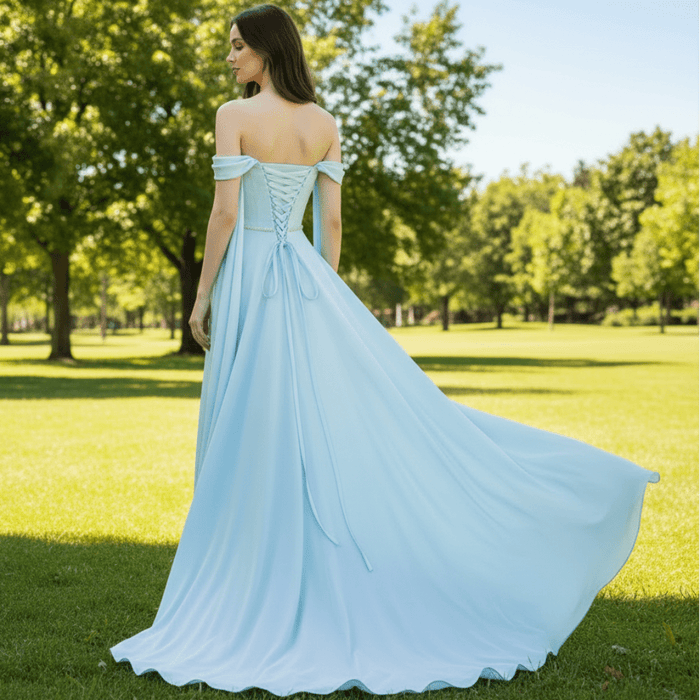 Women's Light Blue Wedding Guest Dresses Bridesmaid Gowns with One Shoulder - Rosymae