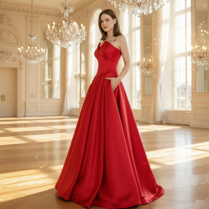 Women's Vneck Satin Red Formal Dresses & Evening Gowns - Rosymae