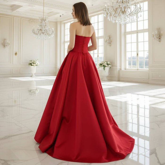 Women's Vneck Satin Red Formal Dresses & Evening Gowns - Rosymae