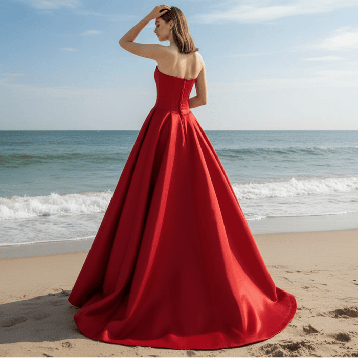Women's Vneck Satin Red Formal Dresses & Evening Gowns - Rosymae