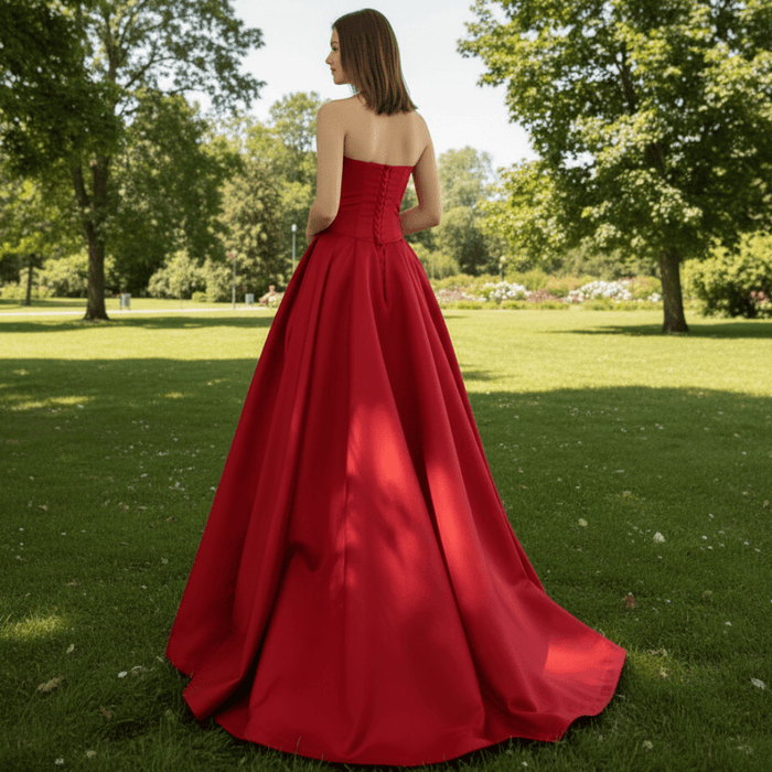 Women's Vneck Satin Red Formal Dresses & Evening Gowns - Rosymae