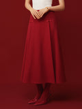 OGLmove Wool-like Frog Button A-Line Midi Skirt Limited Edition Red Flame XS