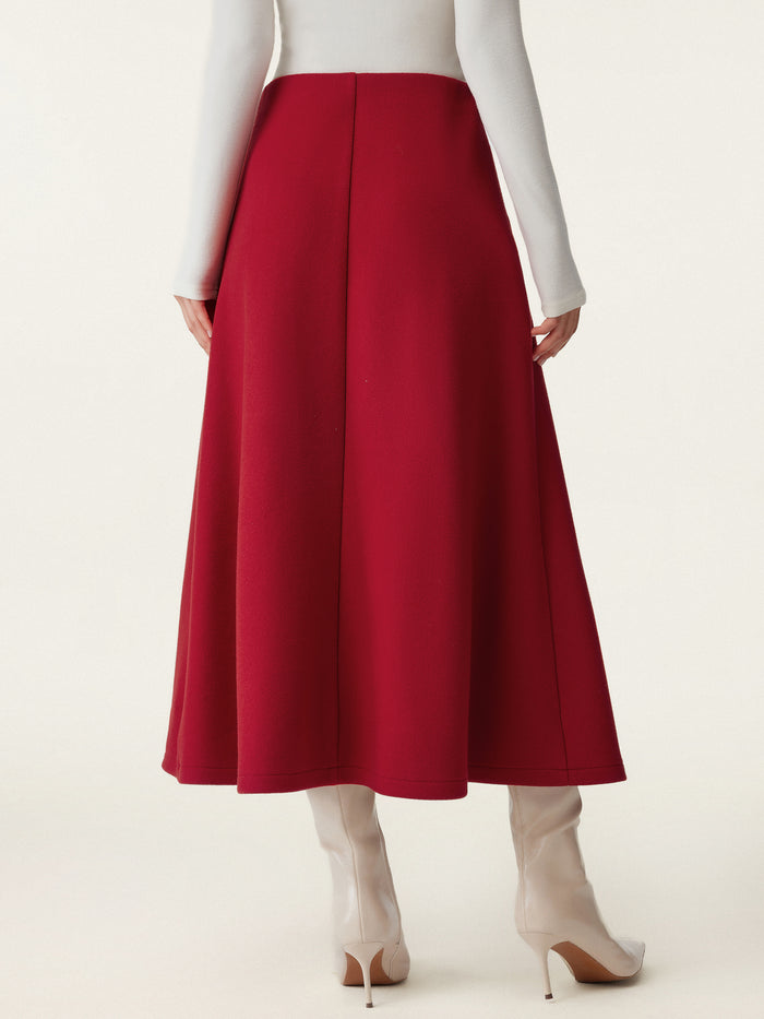 OGLmove Wool-like Frog Button A-Line Midi Skirt Limited Edition