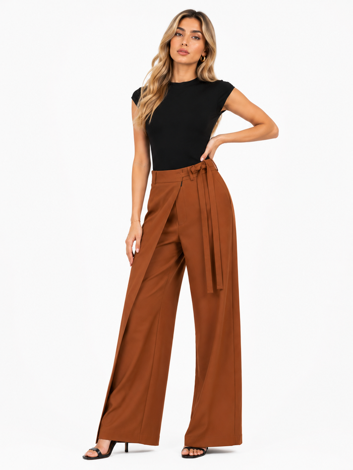 Wrap Front Wide Leg Pants - Siena