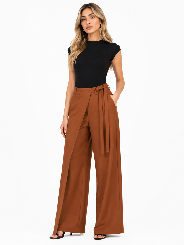 Wrap Front Wide Leg Pants - Siena