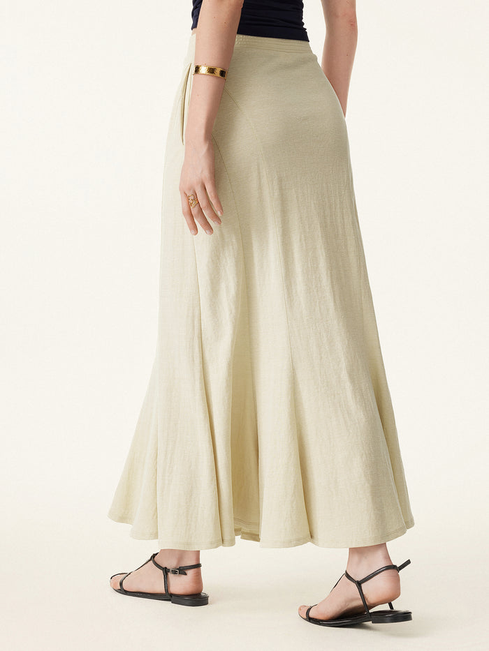 OGLmove Wrinkle-resistant Cotton-linen Pull-on Midi Skirt