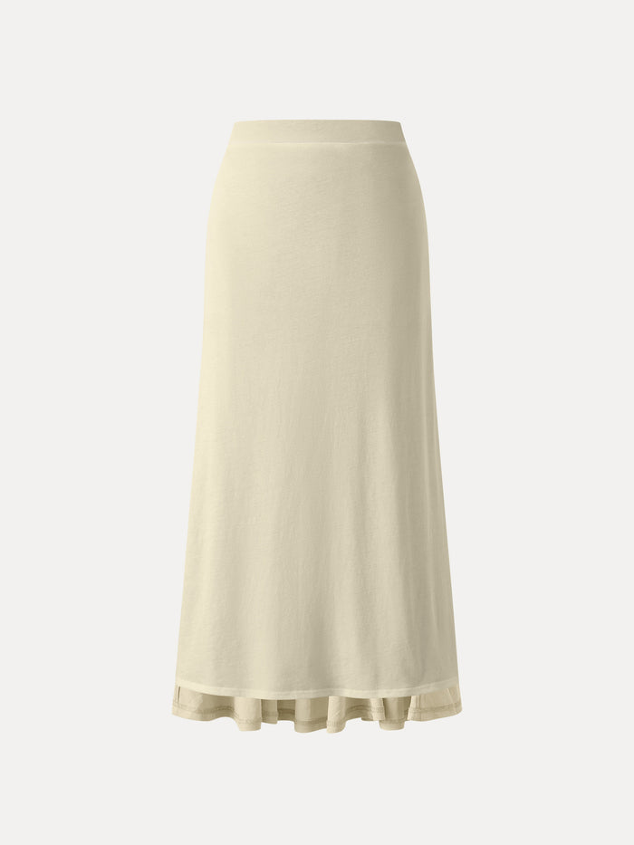 OGLmove Wrinkle-resistant Cotton-linen Pull-on Midi Skirt