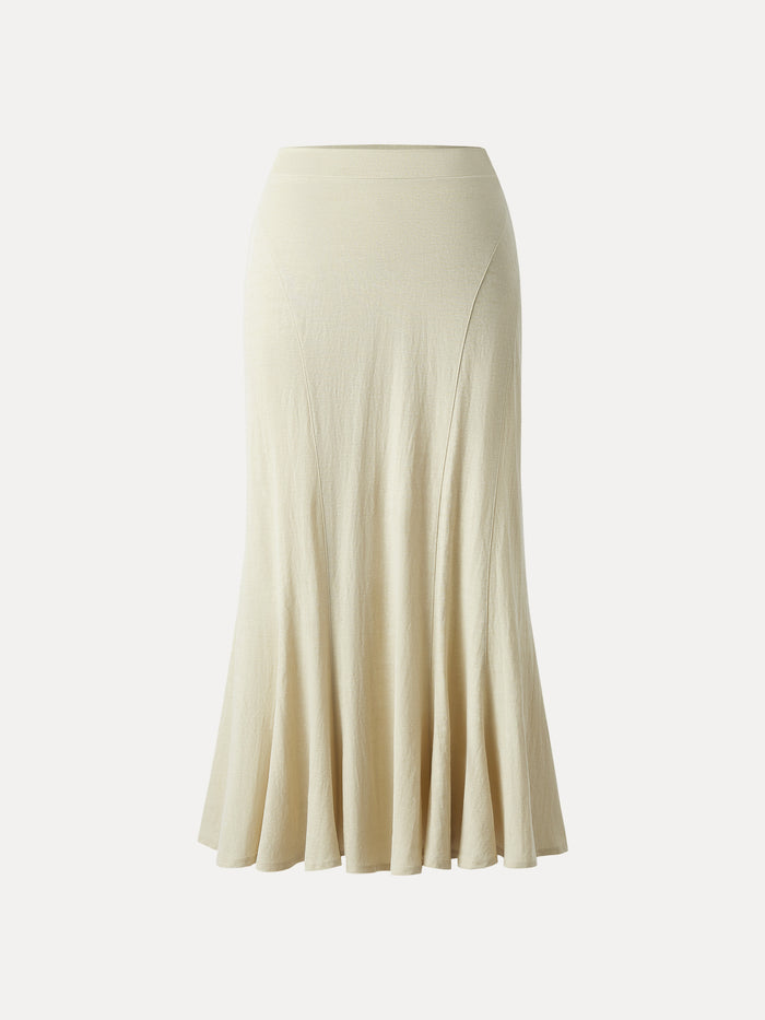 OGLmove Wrinkle-resistant Cotton-linen Pull-on Midi Skirt