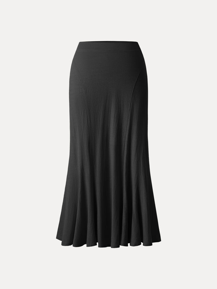 OGLmove Wrinkle-resistant Cotton-linen Pull-on Midi Skirt Black S