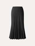 OGLmove Wrinkle-resistant Cotton-linen Pull-on Midi Skirt Black S