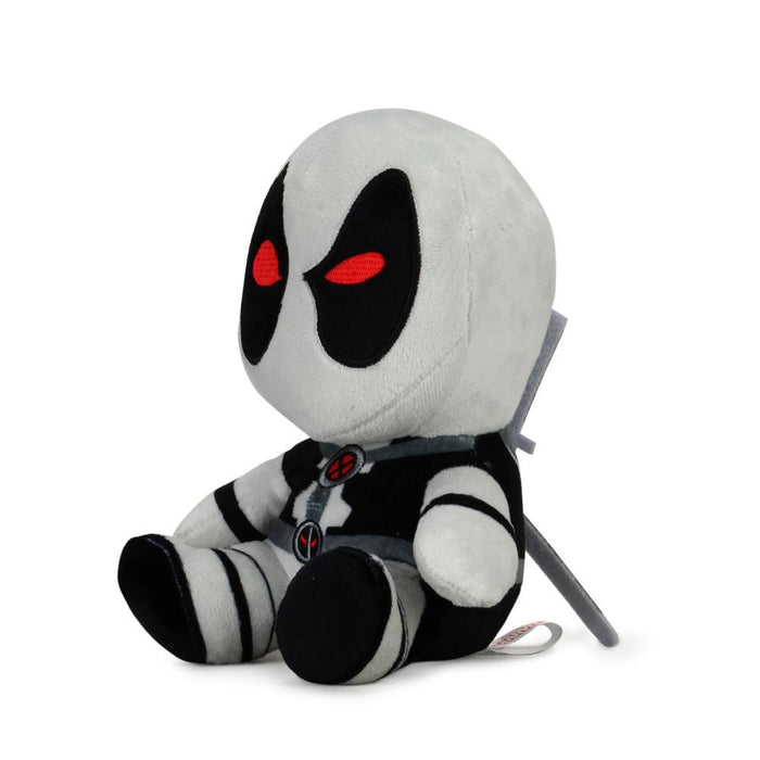 Marvel X-Force Deadpool Phunny plush by Kidrobot, soft and cuddly Deadpool toy with detailed costume and expressive face.