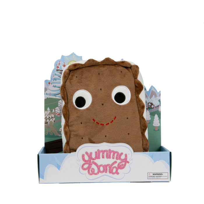 Yummy World 10-inch Sandy the Ice Cream Sandwich plush pillow with soft polyester fabric and detailed ice cream sandwich design.