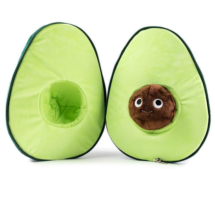 Yummy World 16-inch avocado plush toy with interactive plushie pit, soft and cuddly for kids and plush toy enthusiasts.