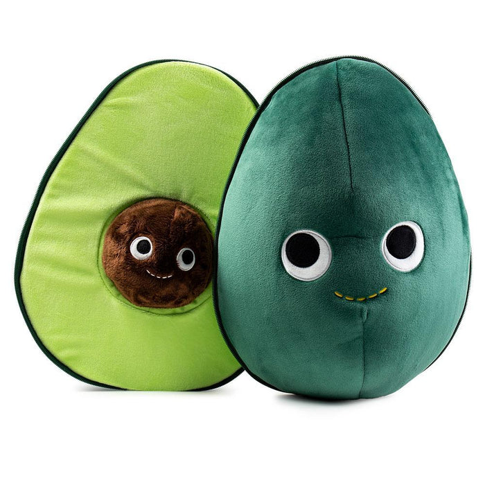 Yummy World 16-inch avocado plush with interactive plushie pit, soft and cuddly toy featuring vibrant green avocado design