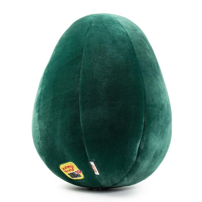Yummy World 16-inch avocado plush with interactive plushie pit, soft and cuddly toy for kids and plush toy lovers.