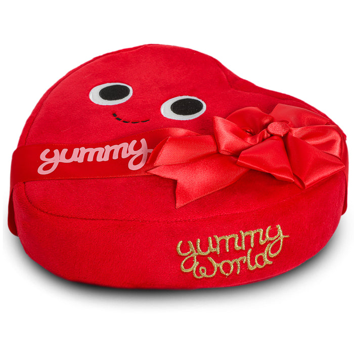 Yummy World Amore plush toy resembling a heart-shaped box of chocolates, interactive soft stuffed plush.