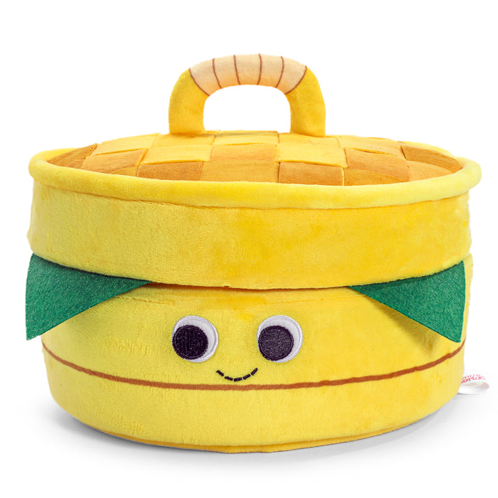 Yummy World Bao Basket 10-inch plush toy with interactive dumpling design, soft and cuddly for children.