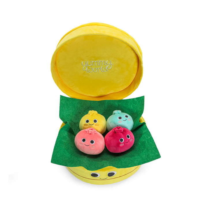 Yummy World Bao Basket 10-inch interactive plush toy featuring a basket of plush dumplings with playful details.