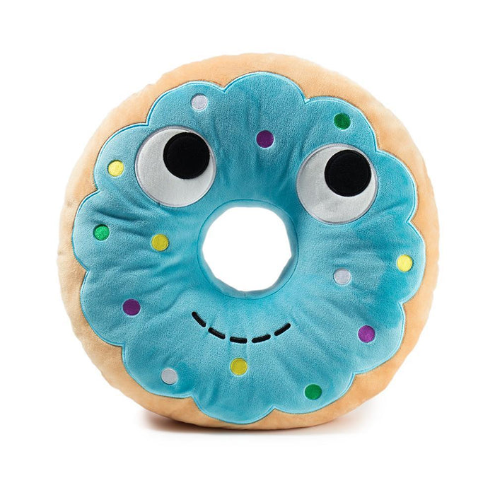 Yummy World Blue Donut plush food pillow with colorful donut design, soft and cuddly for decorative or comfort use.