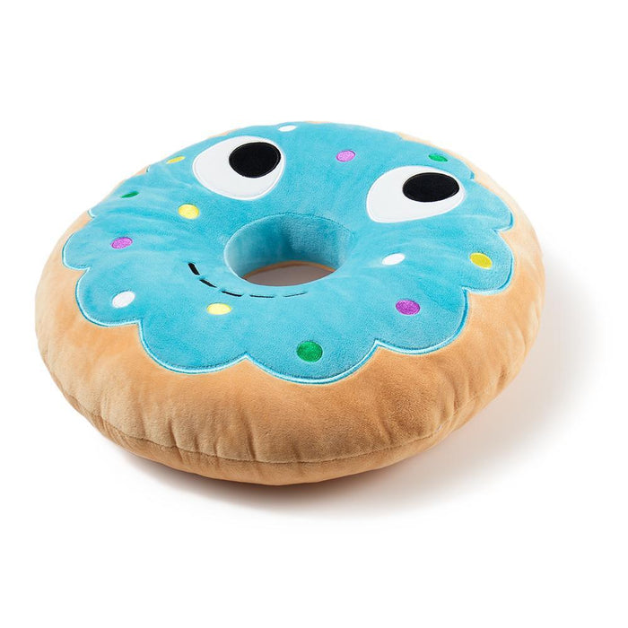 Yummy World Blue Donut plush food pillow with bright blue frosting and colorful sprinkles, soft and cuddly for comfort.