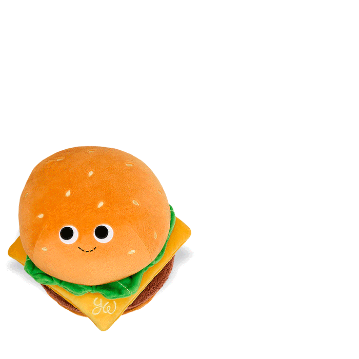 Yummy World Bonnie Burger 13-inch plush toy, soft and interactive plush with a cute burger design from Yummy World.