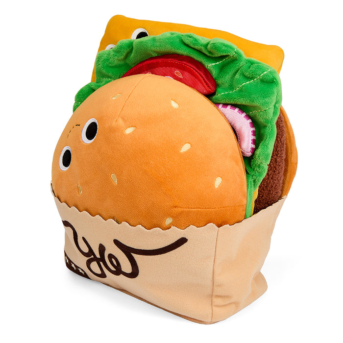 Yummy World Bonnie Burger 13-inch plush toy, soft interactive burger character from Yummy World with detailed fabric features.