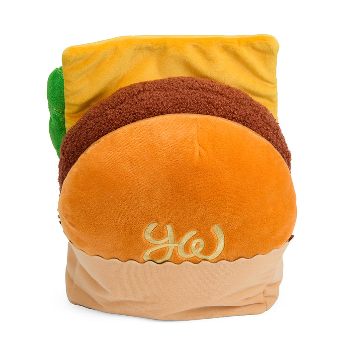 Yummy World Bonnie Burger 13-inch plush toy featuring a cute burger character with detailed fabric and vibrant colors.